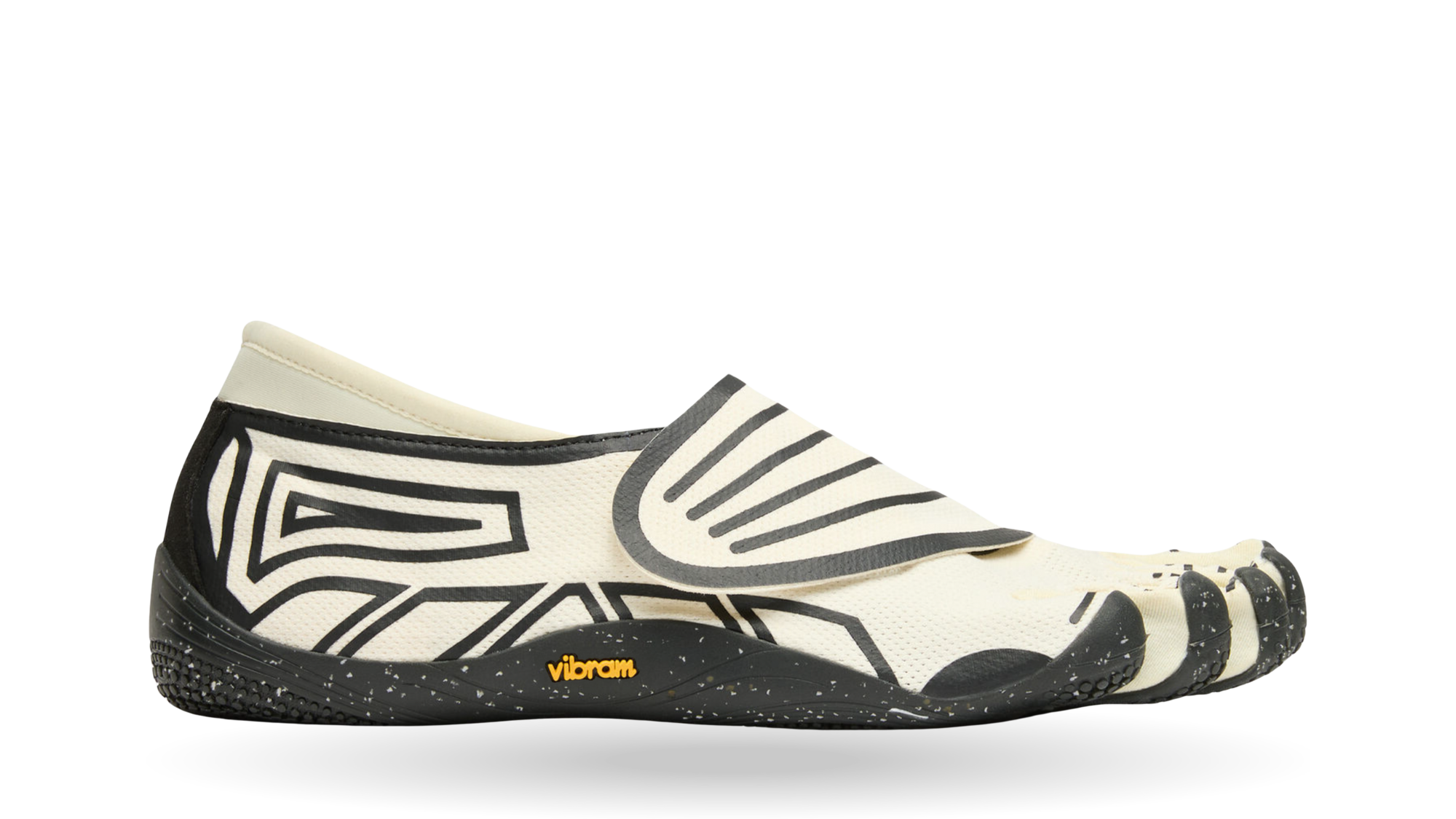 Zehenschuh mit separaten Zehenfächern, Klettverschluss und geschlossener Ferse, Einzelschuh, Seitenansicht außen