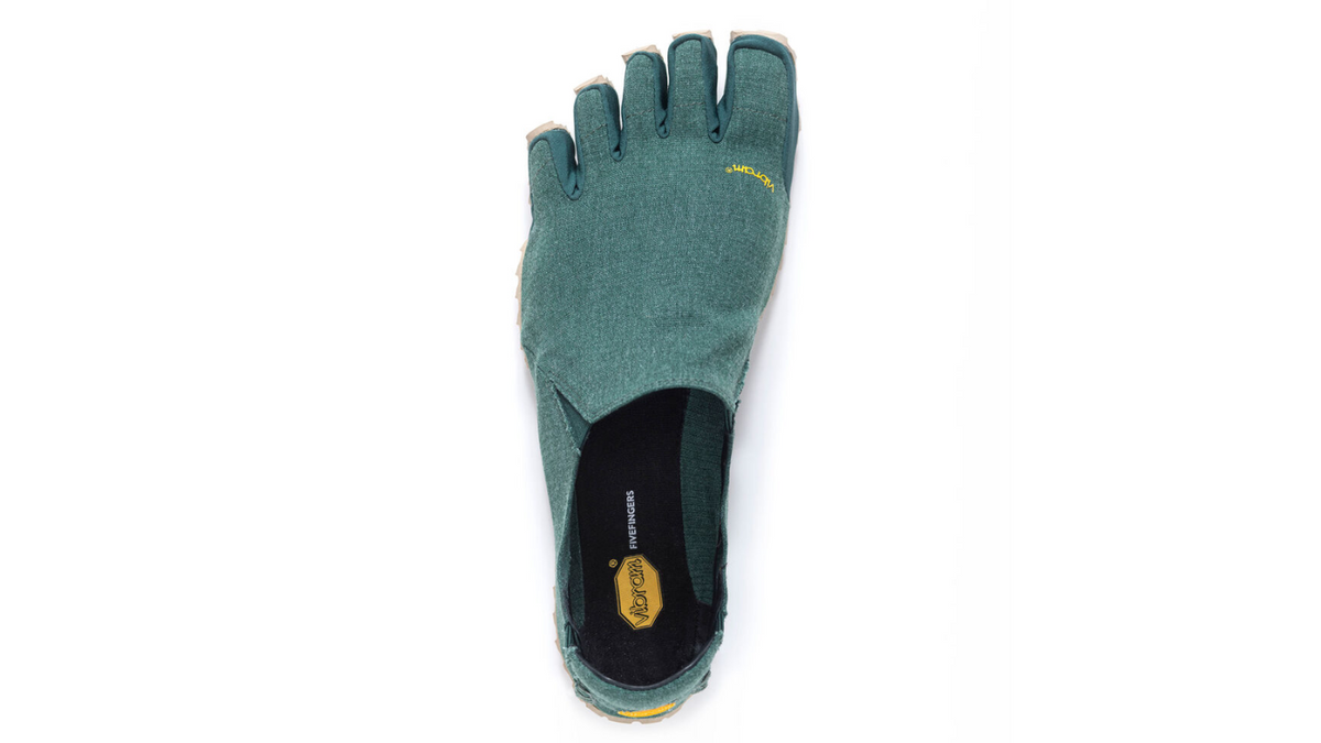 Barfußschuh für Erwachsene ohne Verschluss mit fünf einzelnen Zehenkammern und profilierter Sohle, Draufsicht