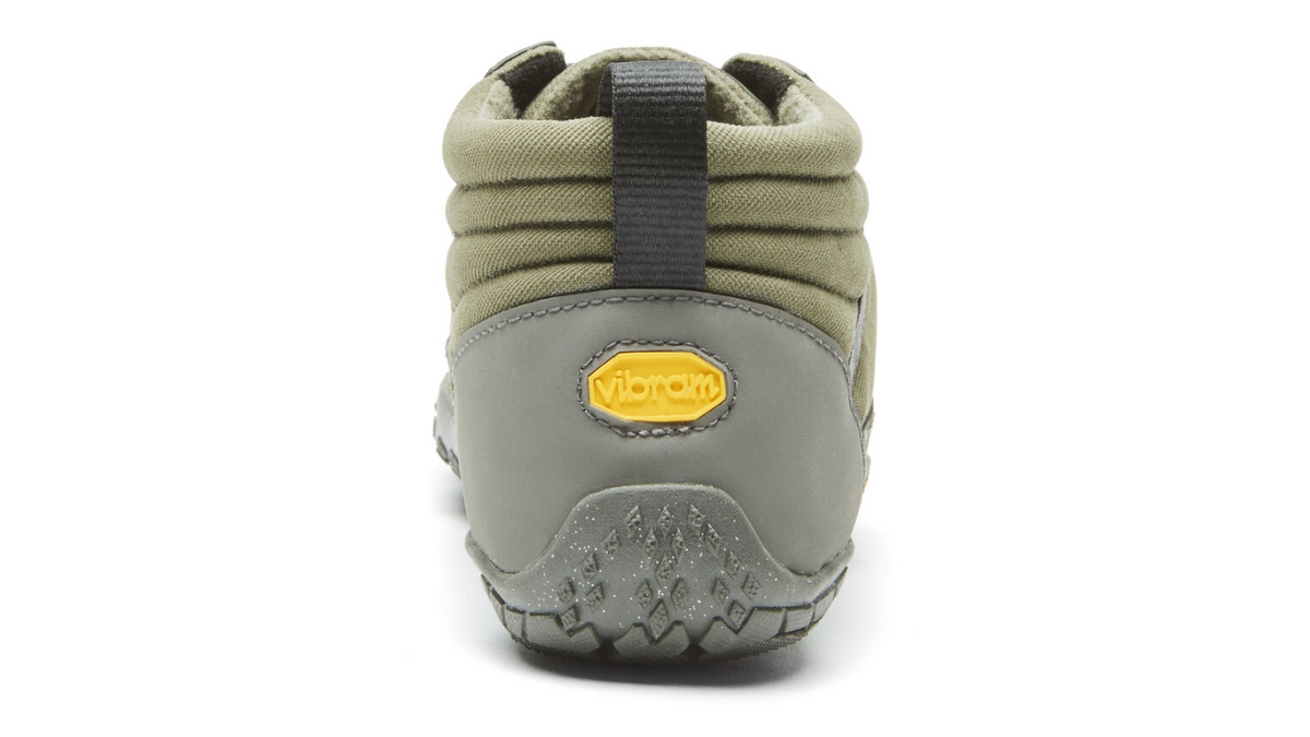 Barfußschuh für Erwachsene mit Schnürung, fünf einzelnen Zehenkammern und profilierter Sohle, Rückansicht