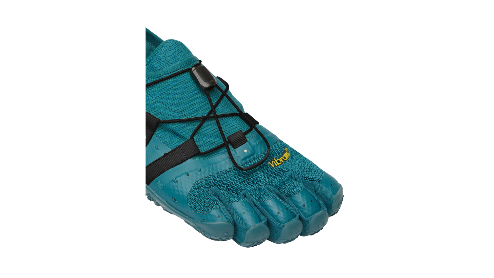 Zehenschuh mit separaten Zehenfächern, Schnellverschluss, seitlichen Riemen und offener Ferse, Einzelschuh, Detailansicht Zehenfächer