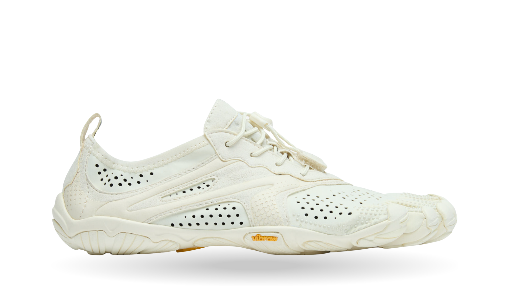 Zehenschuh mit separaten Zehenfächern, Schnellverschluss, Perforationen und geschlossener Ferse, Einzelschuh, Seitenansicht außen