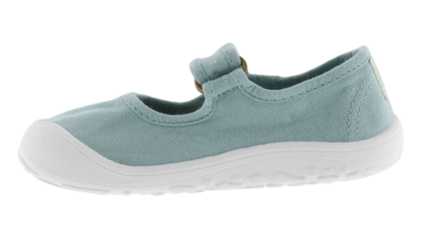 Barfußschuh für Kinder mit breiter Zehenbox, flexibler Sohle und Riemenverschluss, geschlossener Zehenbereich, Seitenansicht innen
