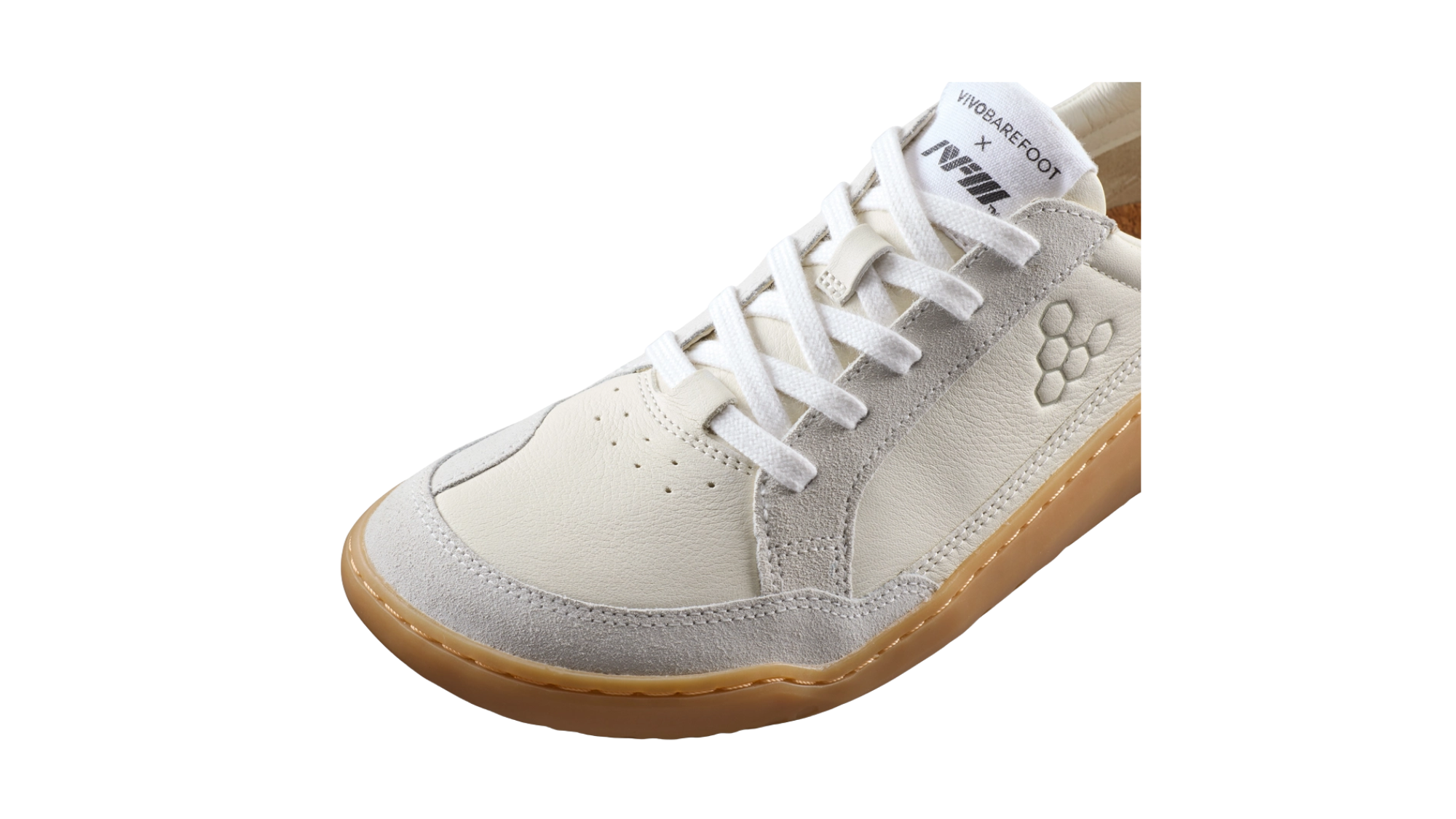 Barfußschuh, geschlossene Zehen und geschlossener Fersenbereich, Schnürung, flexible Sohle, Detailansicht Vorderschuh