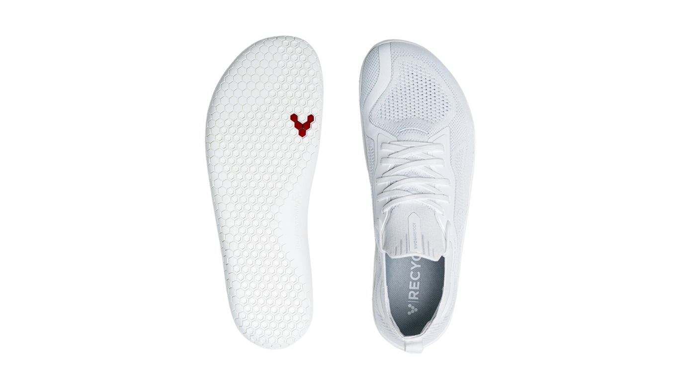 Barfußschuh mit Schnürung, breite Zehenbox, flexible Sohle, geschlossener Fersenbereich, Ansicht von unten und Draufsicht