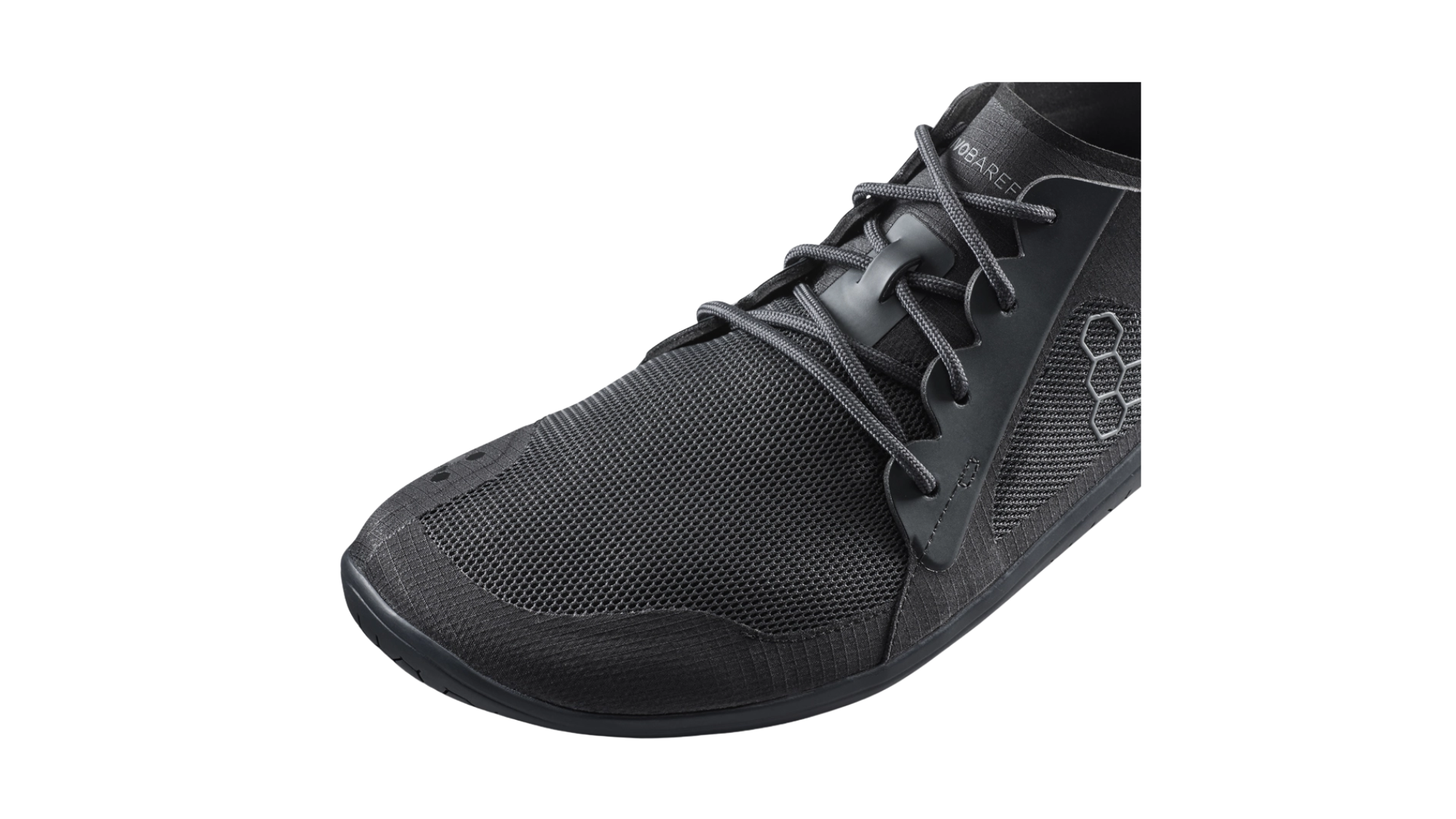 Barfußschuh, geschlossene Zehen und geschlossener Fersenbereich, Schnürung, flexible Sohle, Detailansicht Schnürung