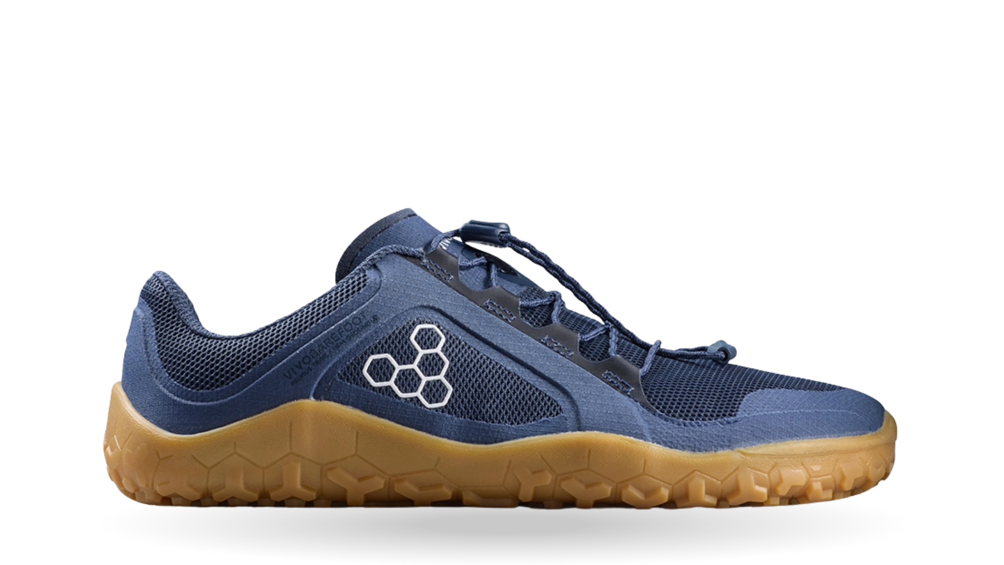 Barfußschuh, geschlossene Zehen und geschlossener Fersenbereich, Schnürung mit Schnellverschluss, profilierte Sohle, Seitenansicht außen, Einzelschuh