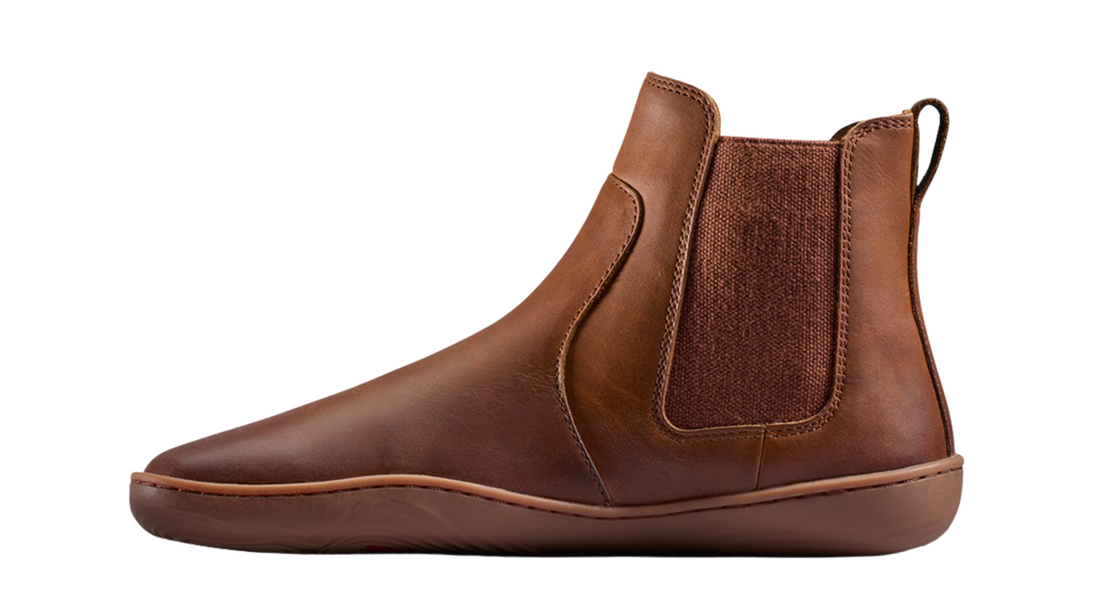 Chelsea-Barfußschuh für Erwachsene mit Elastikeinsatz, Zugschlaufe und flacher Sohle, Seitenansicht innen