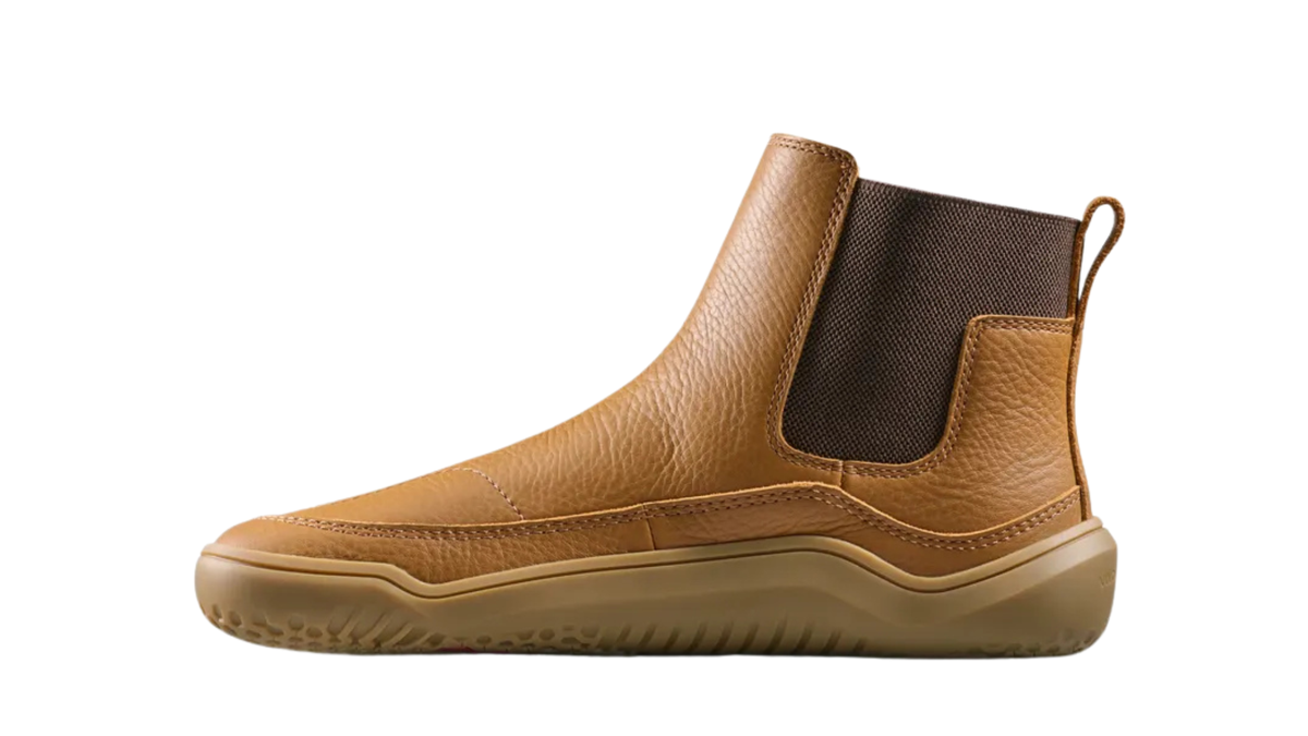 Kinder-Chelsea-Barfußstiefel mit breiter Zehenbox, elastischem Seiteneinsatz und geschlossener Ferse, Seitenansicht innen