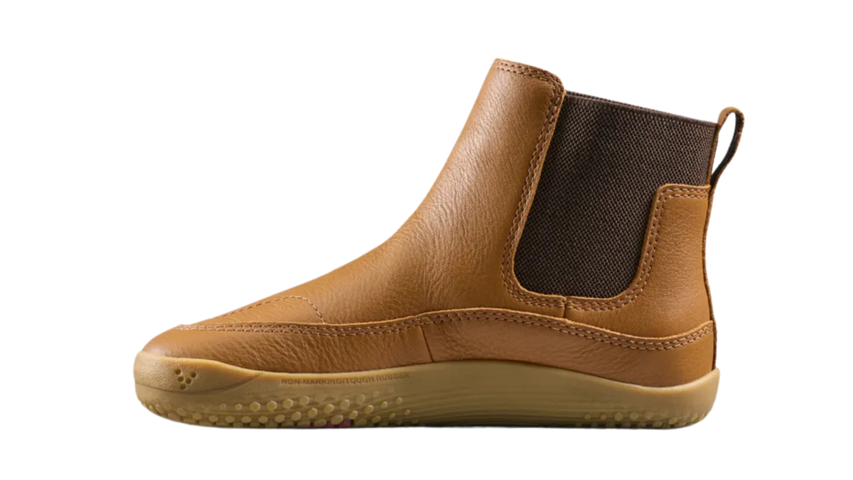 Kinder-Chelsea-Barfußstiefel mit breiter Zehenbox, elastischem Seiteneinsatz und geschlossenen Zehen, Seitenansicht innen