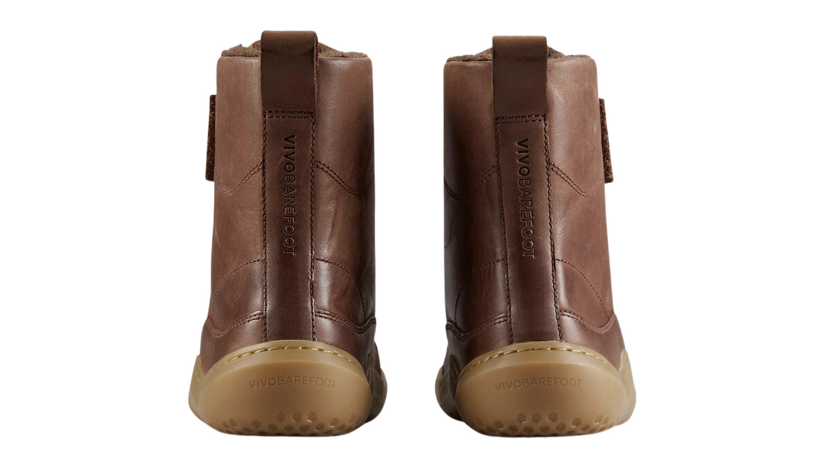 Barfußstiefel für Erwachsene mit Schnürung, breiter Zehenbox und geschlossenem Schaft, Rückansicht