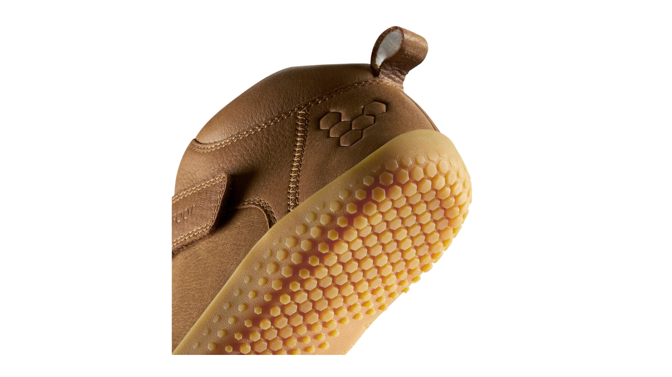 Barfußschuh für Kinder mit Klettverschluss und elastischem Schnellverschluss, breiter Zehenbox und geschlossenem Schaft, Detailansicht Sohle