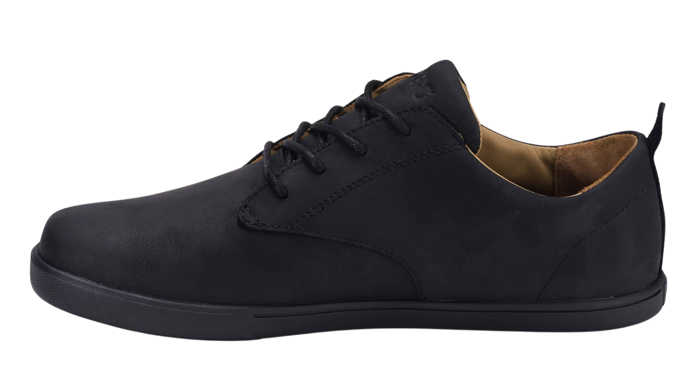 Barfußschuh, geschlossene Zehen und geschlossener Fersenbereich, Schnürung, flexible Sohle, Einzelschuh, Seitenansicht innen