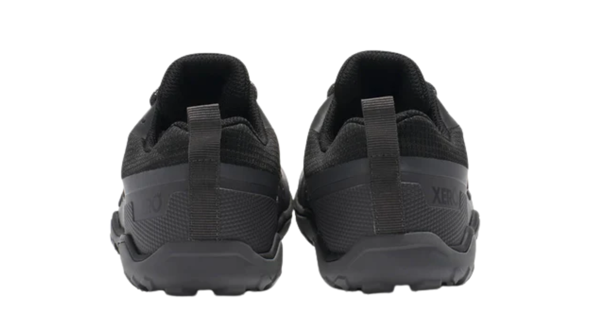 Barfußschuh als Paar, geschlossene Zehen und geschlossener Fersenbereich, Schnürung, profilierte Sohle, Rückansicht