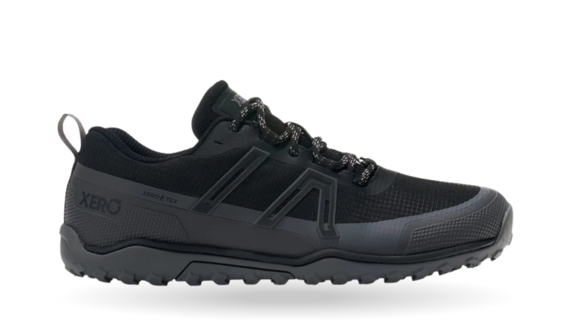 Barfußschuh als Einzelschuh, geschlossene Zehen und geschlossener Fersenbereich, Schnürung, profilierte Sohle, Seitenansicht außen