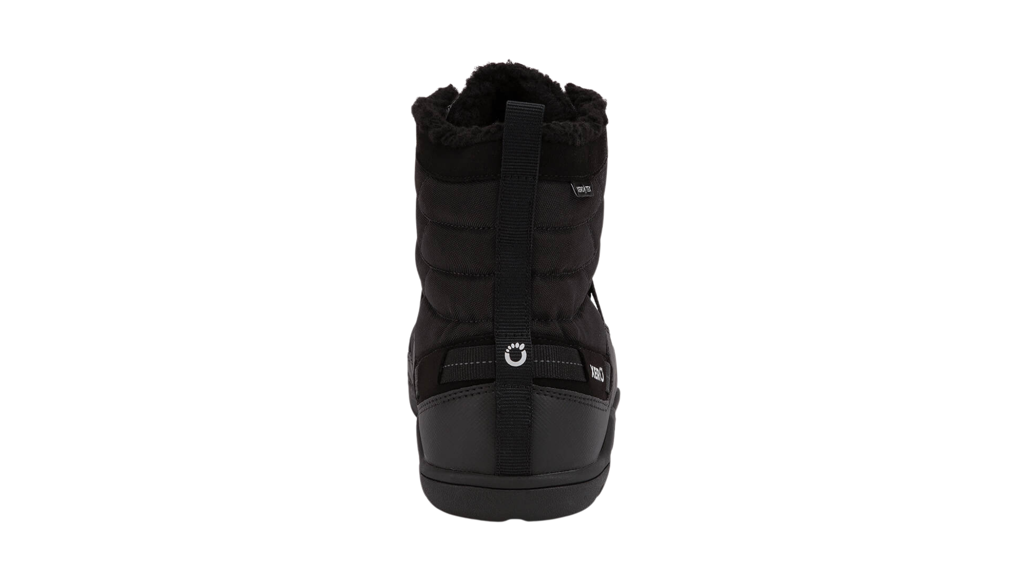 Barfußwinterstiefel, geschlossene Zehen und geschlossener Fersenbereich, Schnürung mit Ösen, profilierte Sohle, einzelner Schuh, Rückansicht