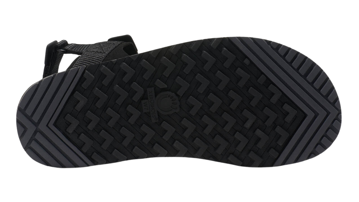 Barfußsandale für Erwachsene als einzelner Schuh, profilierte Sohle, Ansicht von unten.