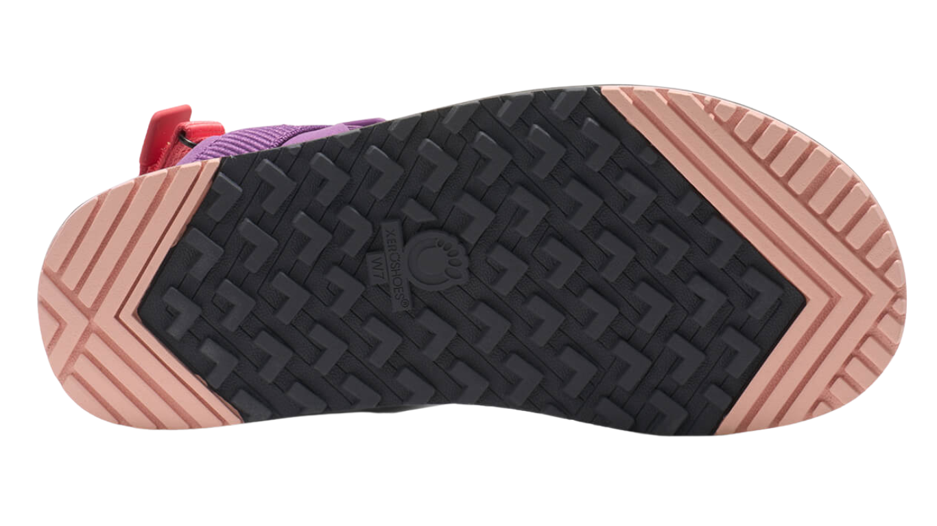 Barfußsandale für Erwachsene als einzelner Schuh, profilierte Sohle, Ansicht von unten.