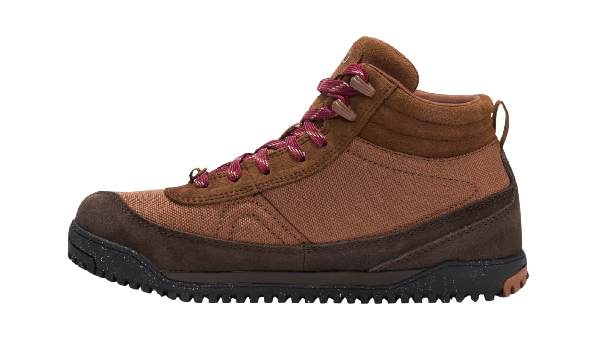 Barfußwanderstiefel, geschlossene Zehen und geschlossener Fersenbereich, Schnürung mit Ösen, profilierte Sohle, Einzelschuh, Seitenansicht innen