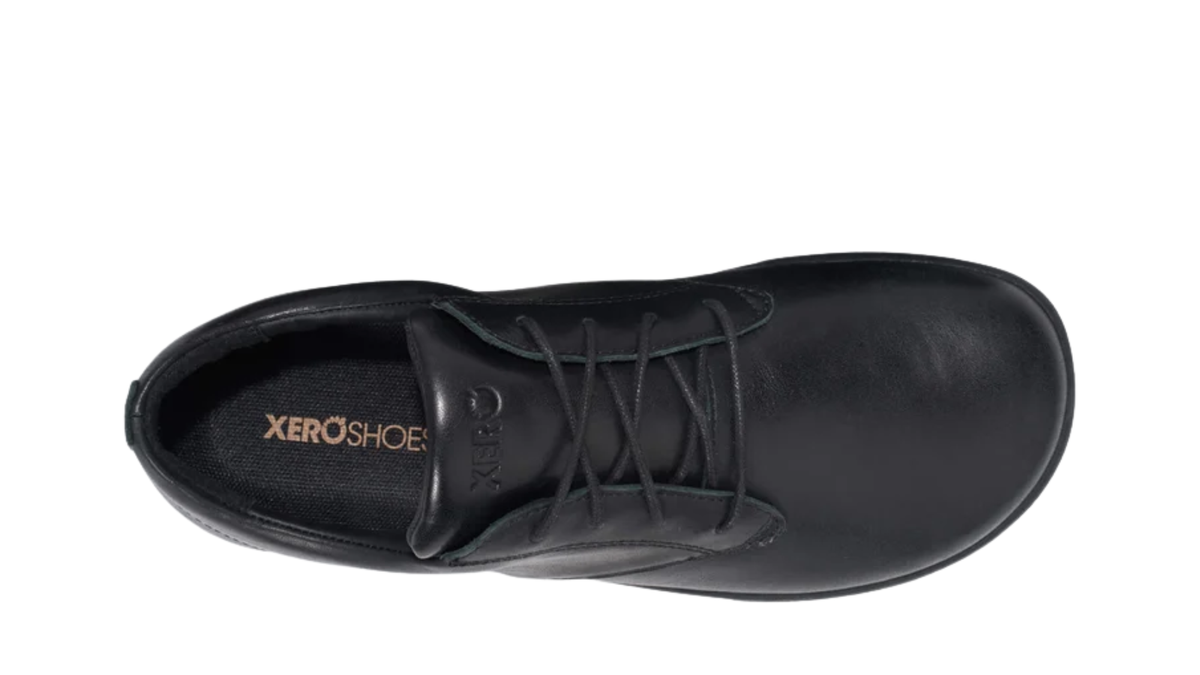 Eleganter Barfußhalbschuh für Herren mit Schnürung und breiter Zehenbox, Draufsicht