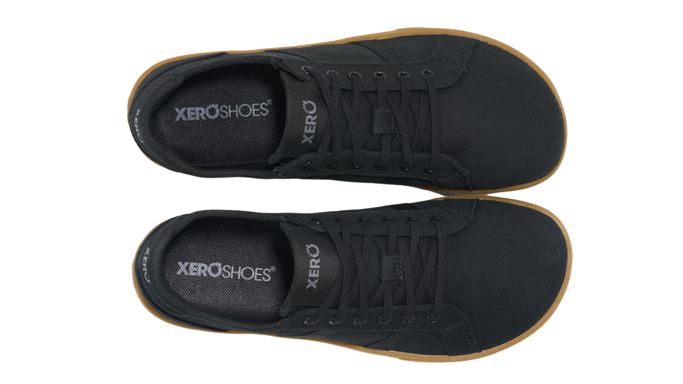 Barfußschuh mit Schnürung, breite Zehenbox, flexible Sohle, geschlossener Fersenbereich, Draufsicht als Paar