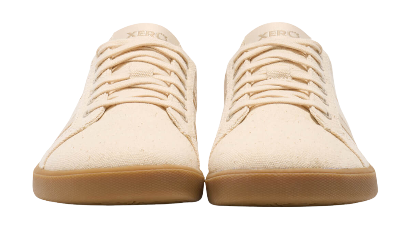 Barfußschuh mit Schnürung, breite Zehenbox, flexible Sohle, geschlossener Fersenbereich, Vorderansicht als Paar