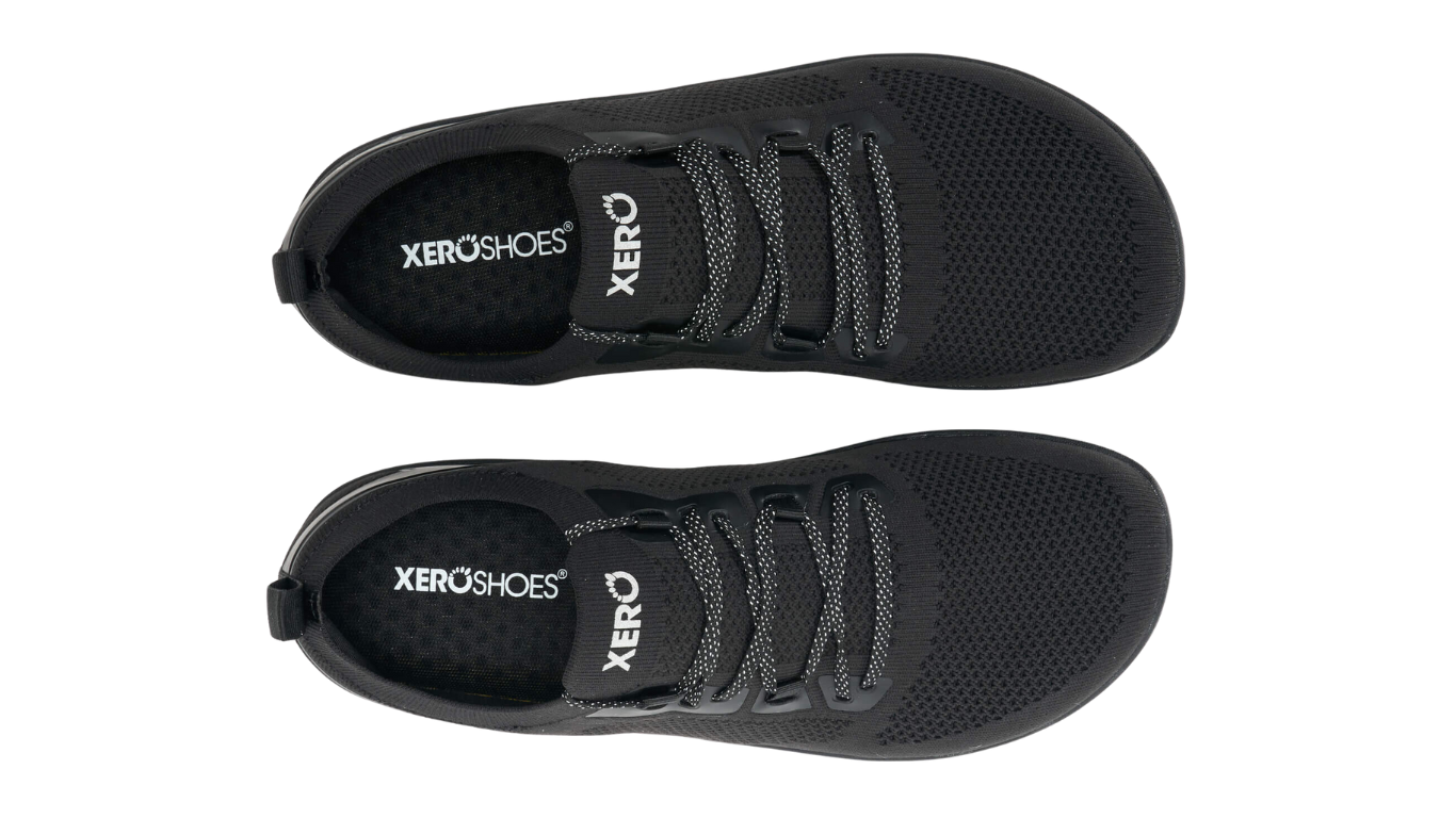 Barfußschuh, geschlossene Zehen und geschlossener Fersenbereich, Schnürung, flexible Sohle, Draufsicht als Paar
