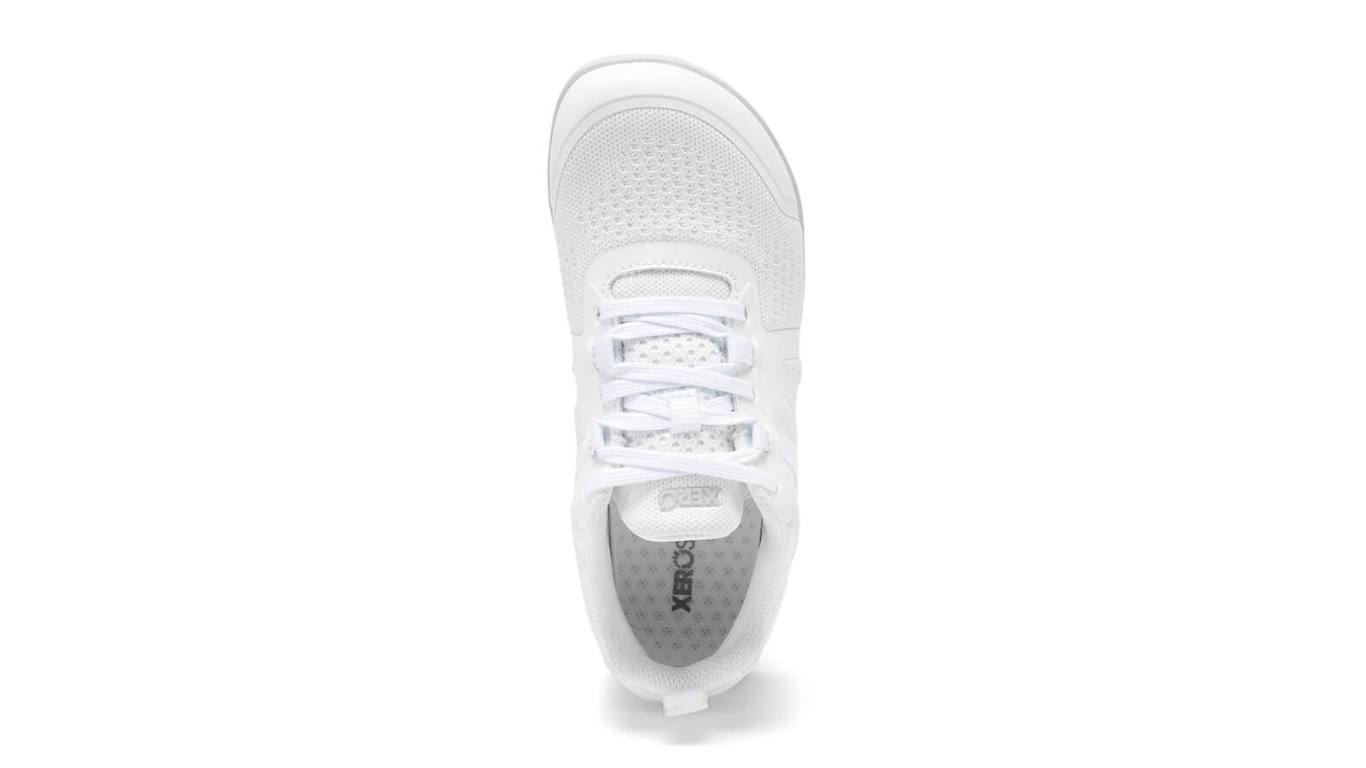 Barfußschuh mit Schnürung, breite Zehenbox, flexible Sohle, geschlossener Fersenbereich, Draufsicht, einzelner Schuh
