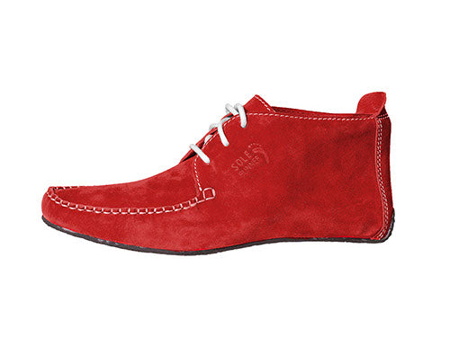 Barfußschuh, geschlossene Zehen und geschlossener Fersenbereich, Schnürsenkel, flexible Sohle, einzelner Schuh, Seitenansicht außen