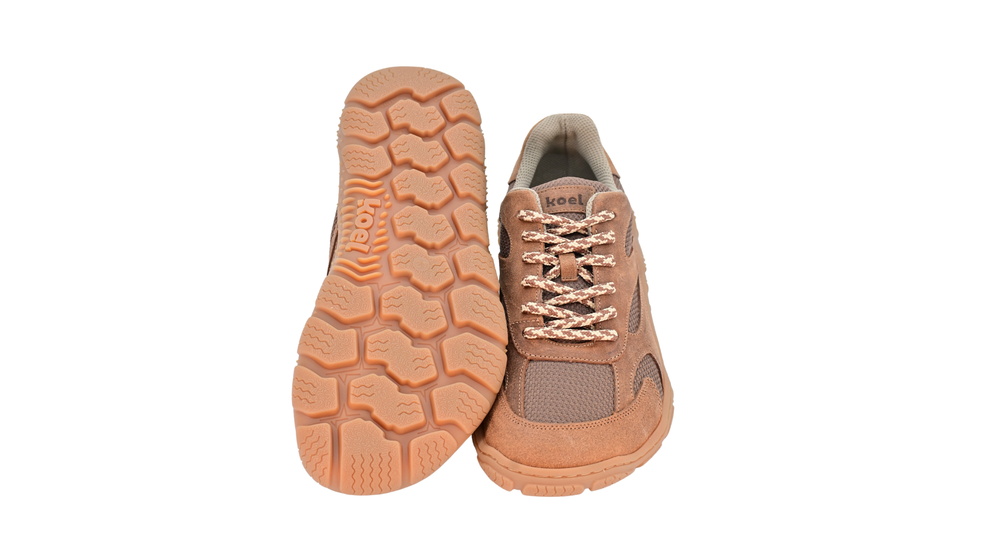 Barfußschuh für Erwachsene, geschlossene Zehenpartie, geschlossener Fersenbereich, Schnürung, textile Einsätze im Seitenbereich, profilierte Sohle, Ansicht von unten und Draufsicht, Paar