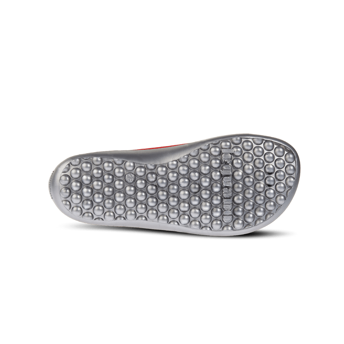 Barfußschuh mit flexibler Laufsohle und runden Profilnoppen, Ansicht von unten