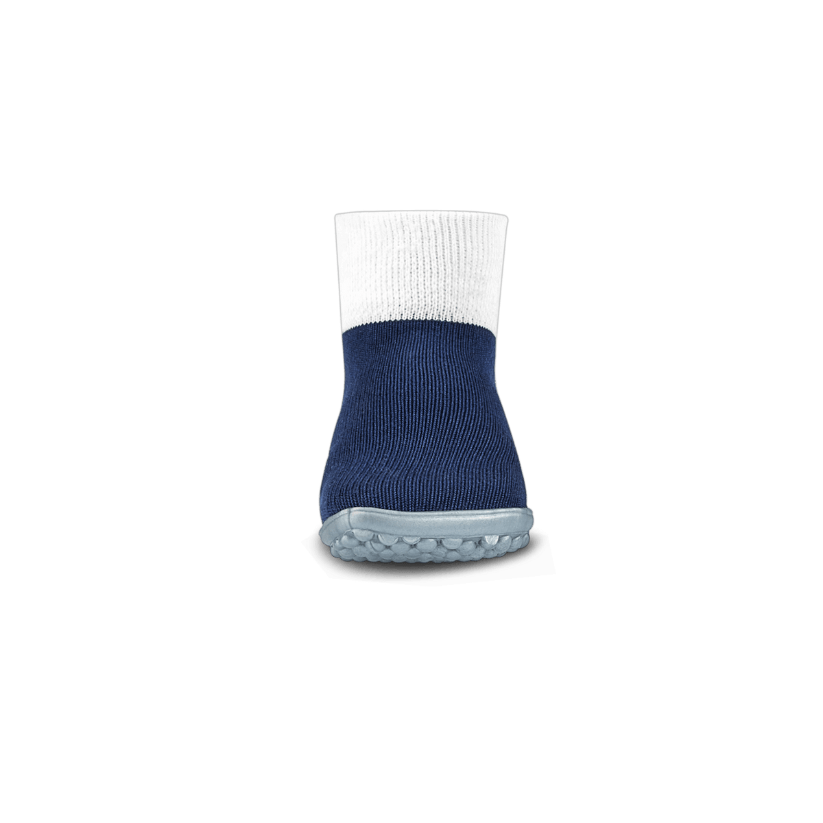 Barfußschuh mit geschlossener Zehenbox und geschlossenem Fersenbereich, elastischer Schaft ohne Verschluss, flexible profilierte Sohle, Vorderansicht