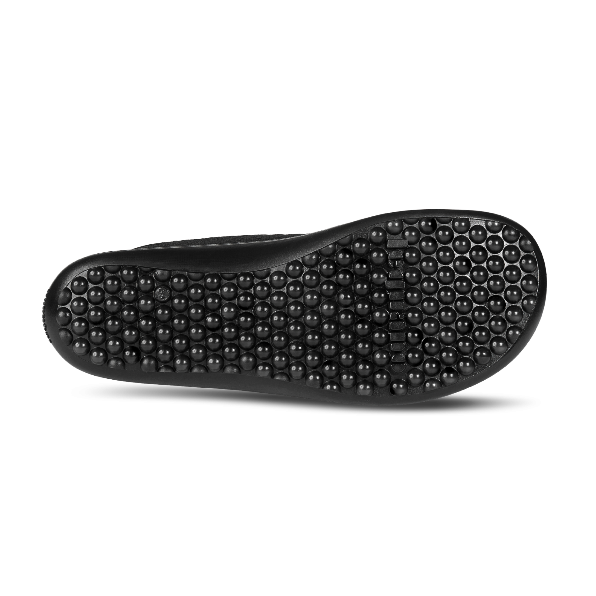 Barfußschuh mit flexibler Laufsohle und runden Profilnoppen, Ansicht von unten
