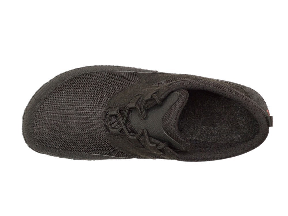 Barfußschuh, geschlossene Zehen und geschlossener Fersenbereich, Schnürsenkel, einzelner Schuh, Draufsicht