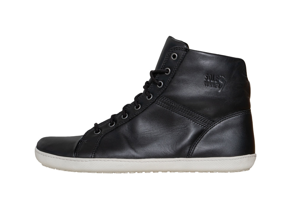 Barfußschuh High Cut, geschlossene Zehen und geschlossener Fersenbereich, Schnürsenkel, flexible Sohle, einzelner Schuh, Seitenansicht innen