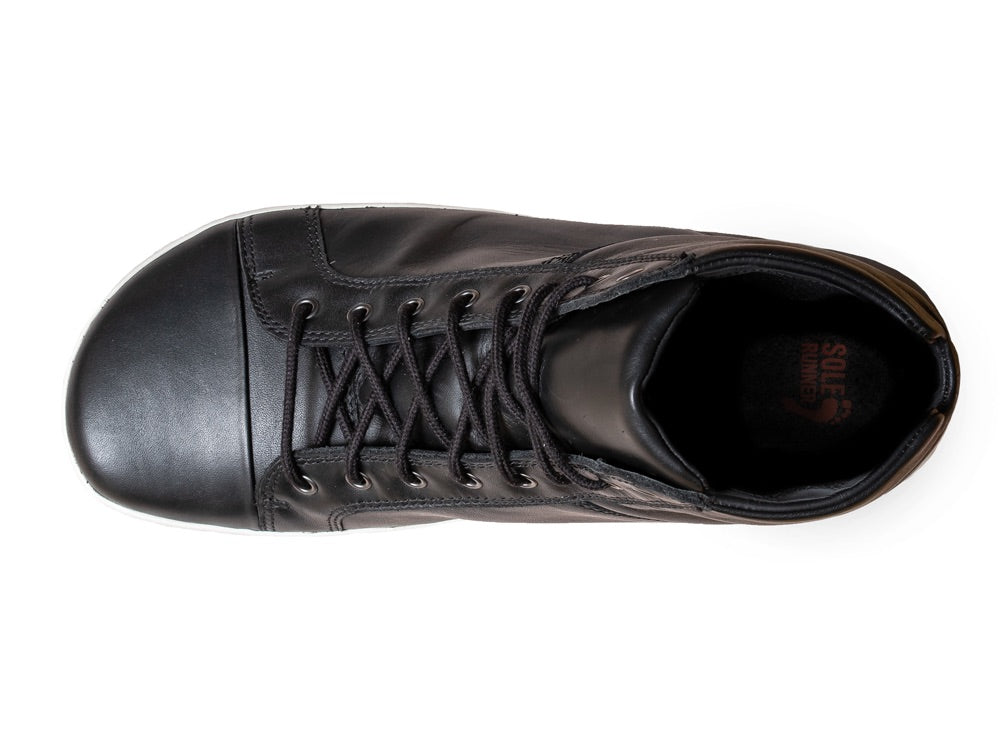 Barfußschuh High Cut, geschlossene Zehen und geschlossener Fersenbereich, Schnürsenkel, flexible Sohle, einzelner Schuh, Draufsicht
