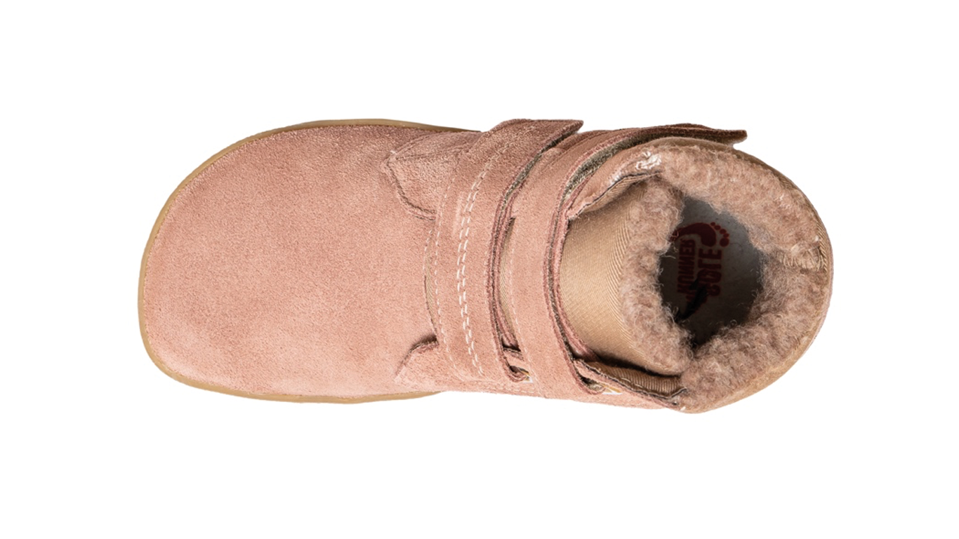 Barfußwinterstiefel für Kinder mit breiter Zehenbox, zwei Klettverschlüssen und geschlossenem Schaft, Draufsicht