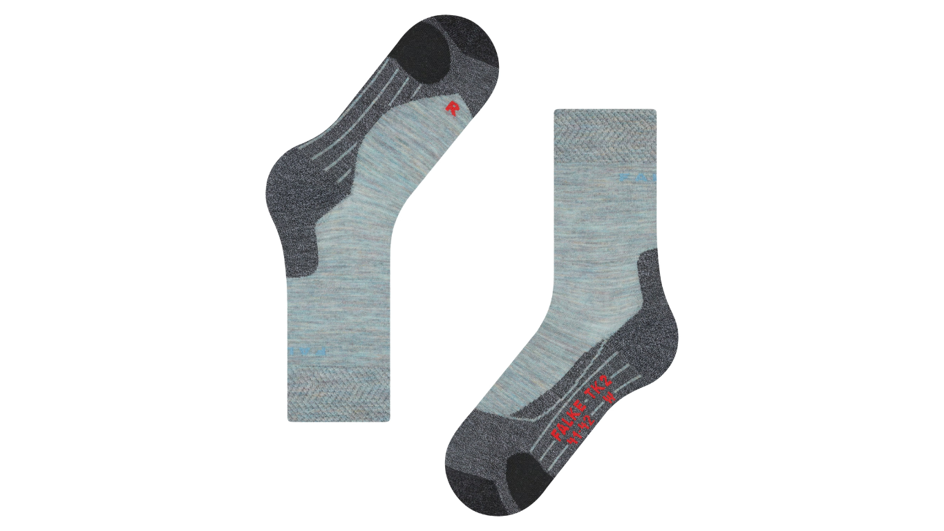 Trekking-Socke für Erwachsene, Paaransicht, anatomische Fußform, verstärkter Zehen- und Fersenbereich, Draufsicht