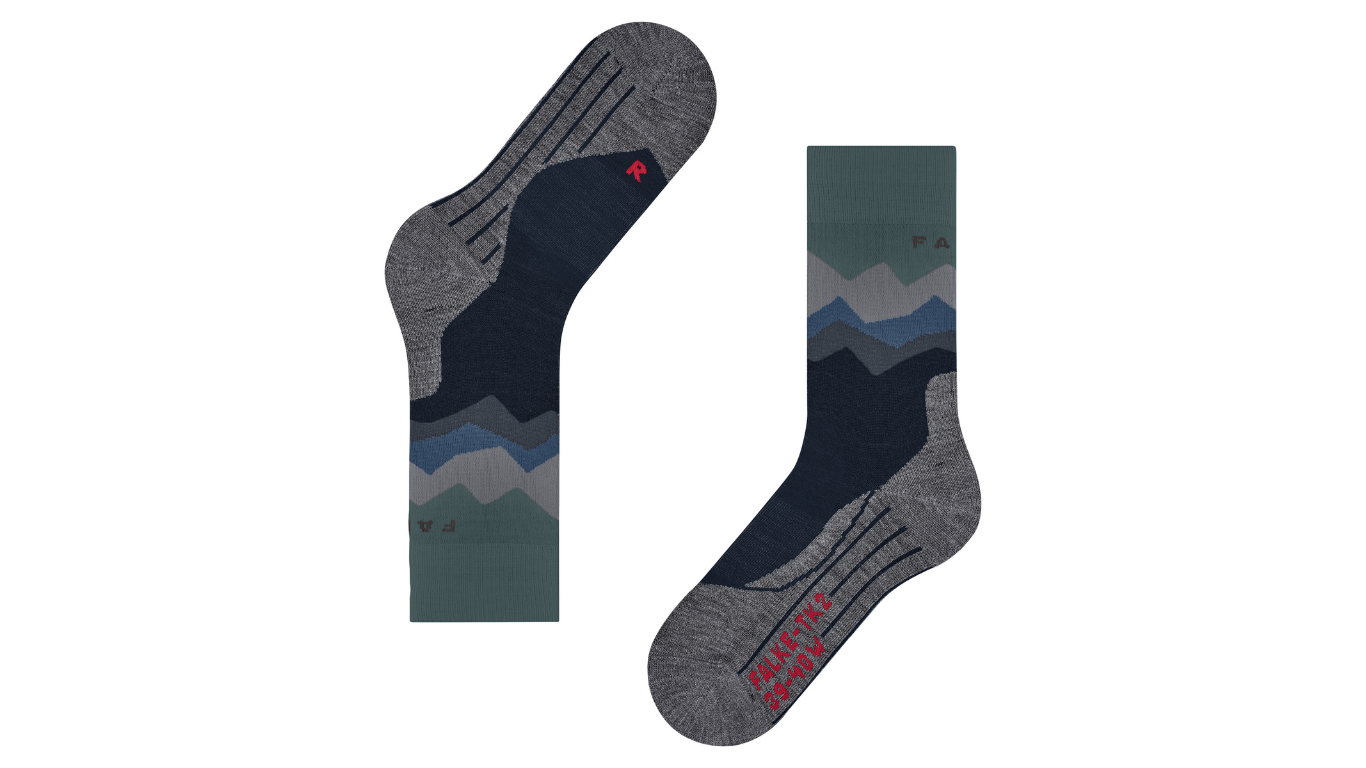 Trekking-Socke für Erwachsene, Paaransicht, anatomische Fußform, verstärkter Sohlenbereich, Draufsicht