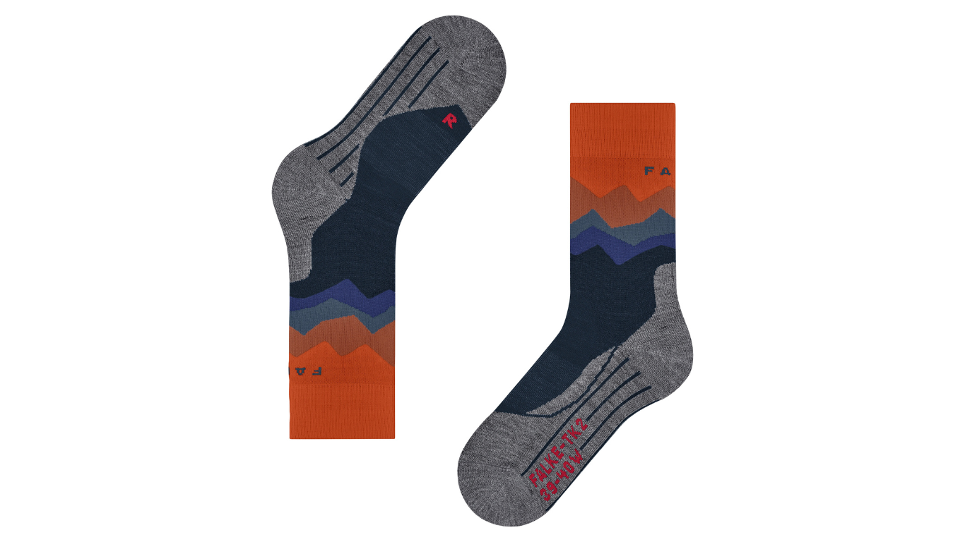 Trekking-Socke für Erwachsene, Paaransicht, anatomische Fußform, verstärkter Zehen- und Fersenbereich, Draufsicht