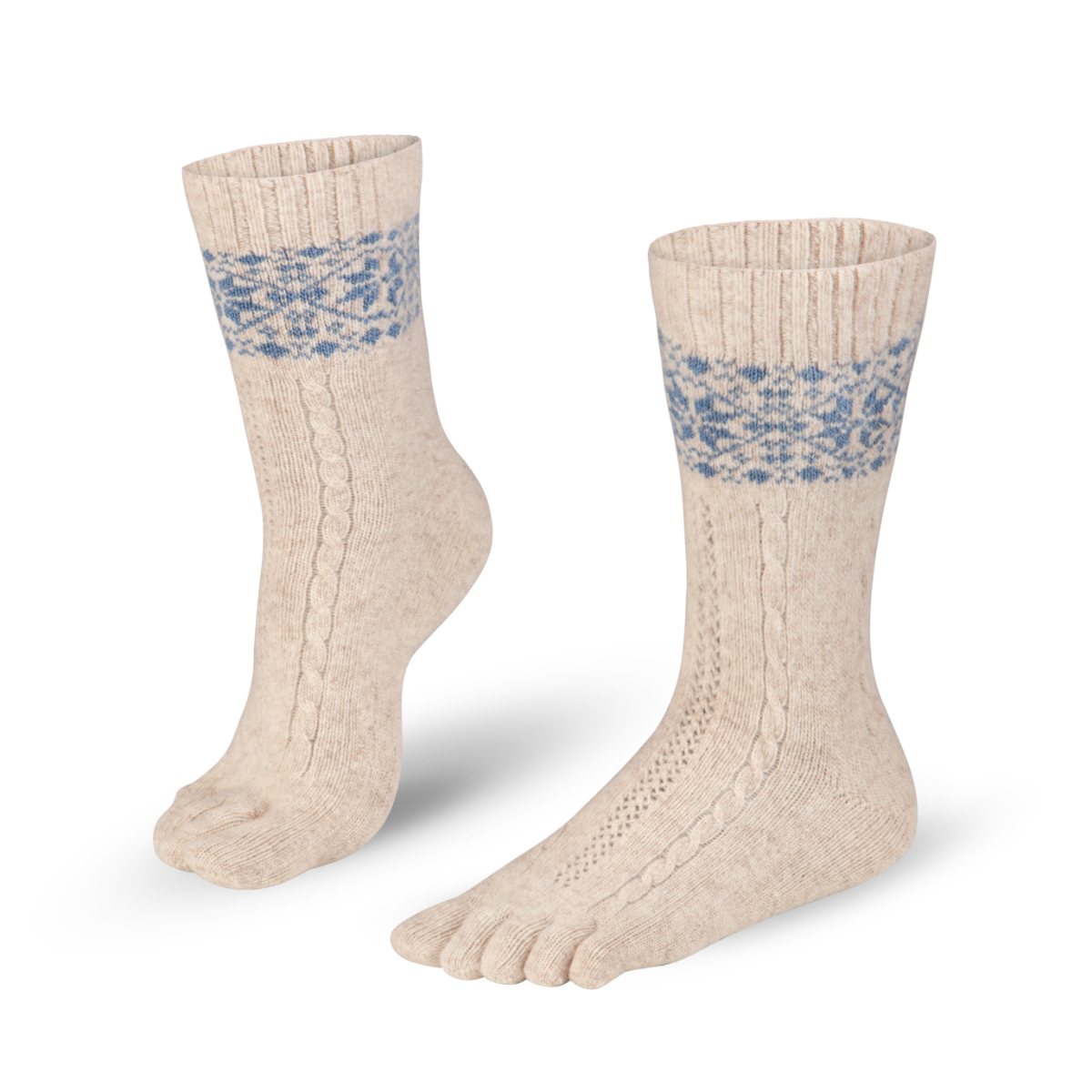 Barfußsocken für Kinder mit einzelner Zehenführung, wadenhoher Schaft, geschlossene Zehen, schräge Vorderansicht als Paar