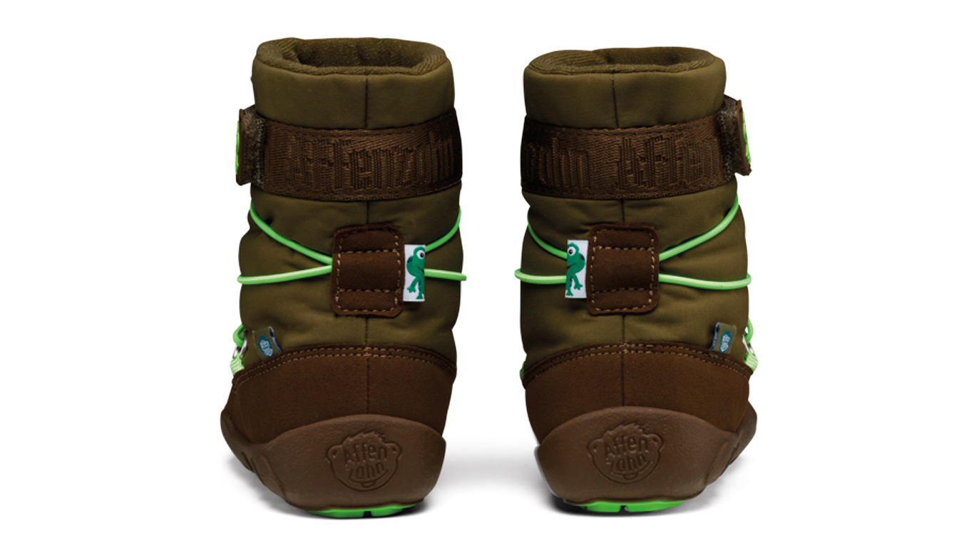 Kinder Barfußwinterstiefel mit geschlossener Ferse, Rückansicht beider Schuhe