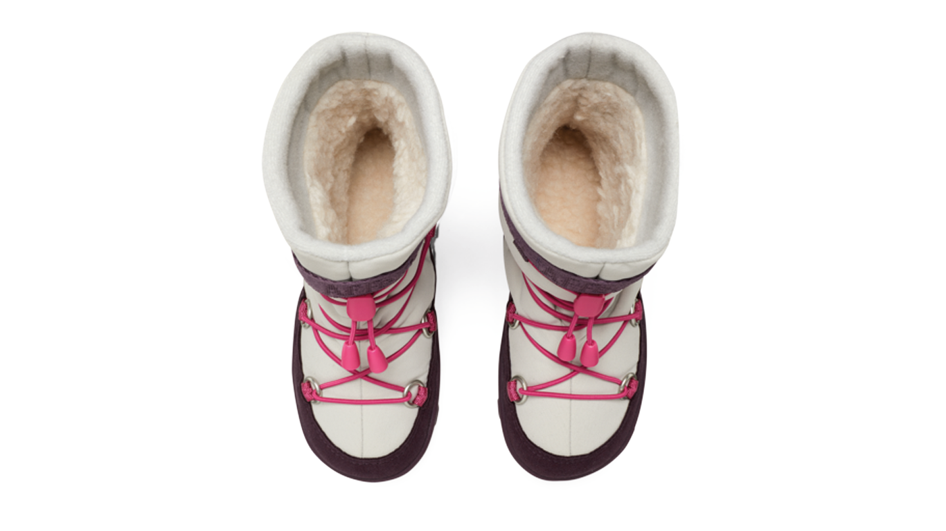 Kinder Barfußwinterstiefel mit hohem Schaft, Draufsicht auf beide Schuhe