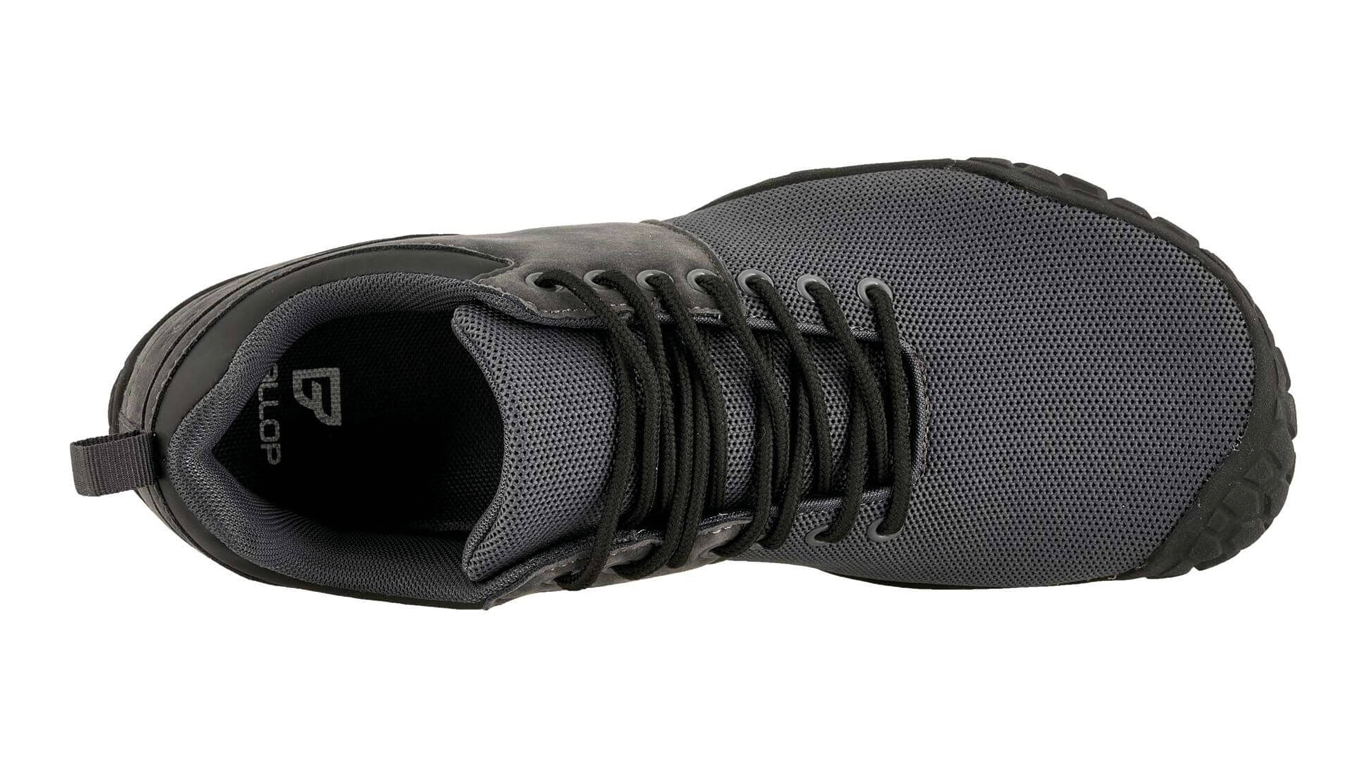 Barfußschuh, Draufsicht. Geschlossener Schuh mit Schnürung, geschlossener Zehenbereich.