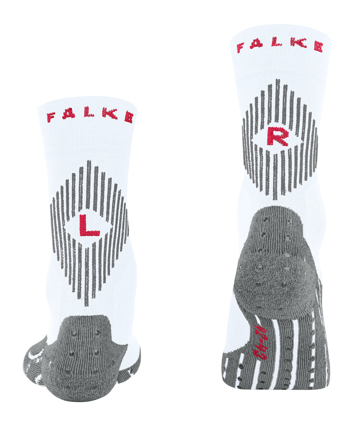 Laufsocke für Erwachsene, Paaransicht, markierte Innen- und Außenseite, strukturierte Sohlenzonen sichtbar, Draufsicht