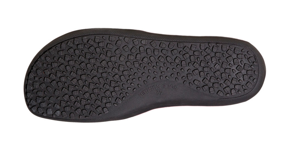 Barfußschuh, flexible Sohle mit Profilstruktur, einzelner Schuh, Ansicht von unten