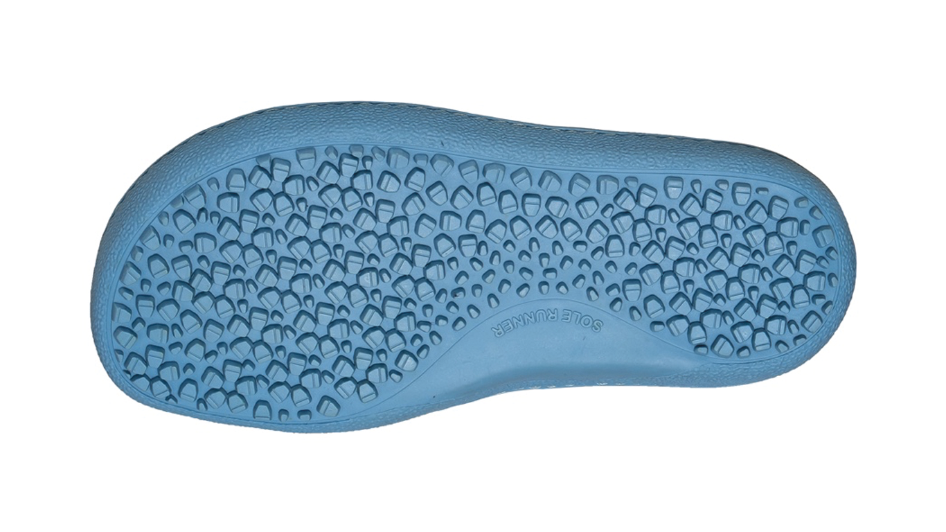 Kinder Barfußschuh, flexible Sohle mit Profilstruktur, einzelner Schuh, Ansicht von unten
