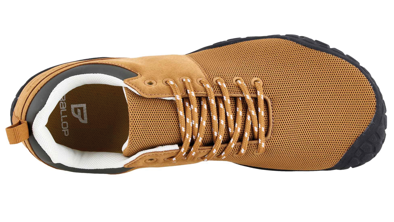 Barfußschuh, Draufsicht. Geschlossener Schuh mit Schnürung, geschlossener Zehenbereich.