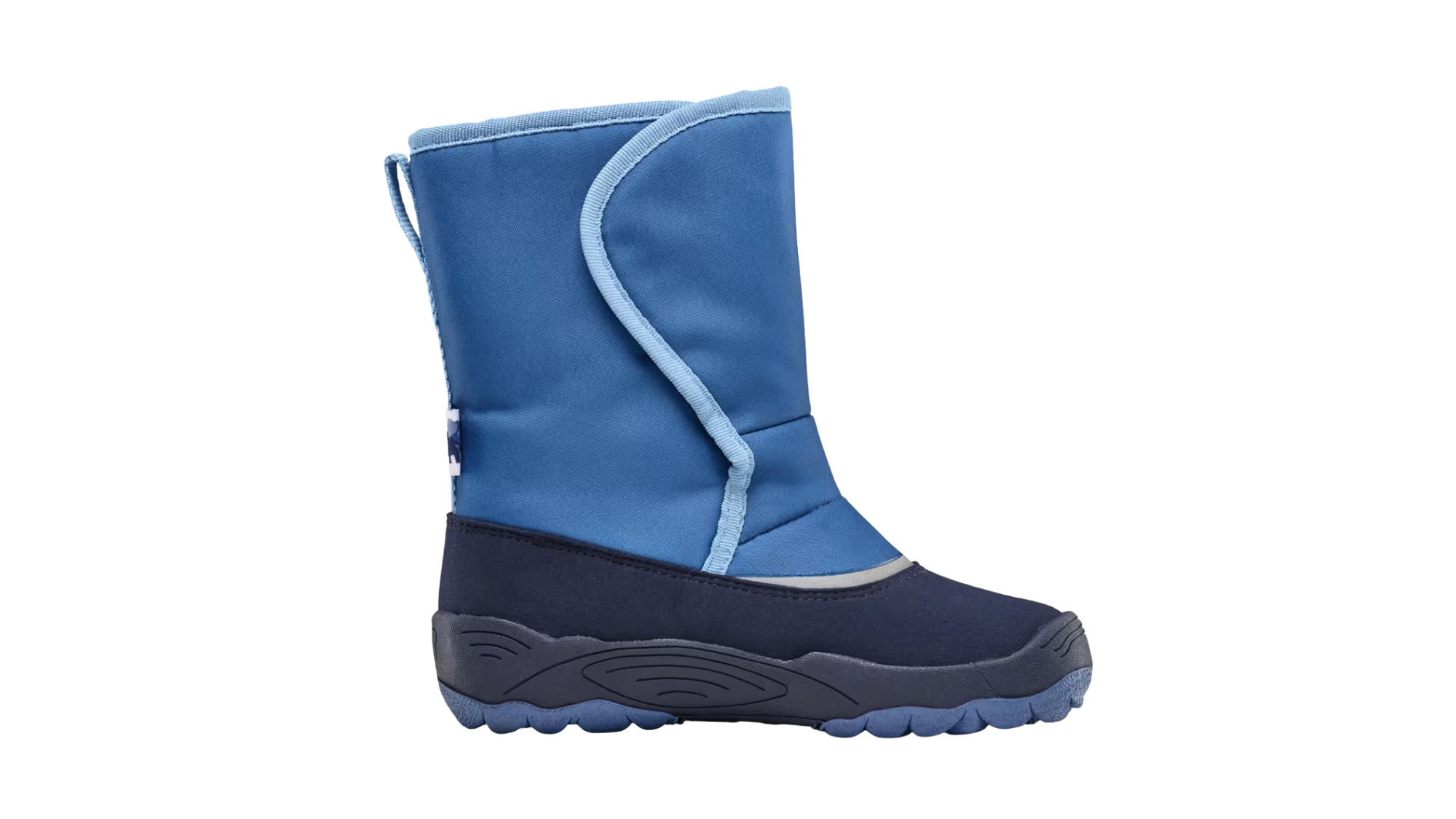 Kinder-Barfußwinterstiefel mit breiter Zehenbox, geschlossenem Zehenbereich, geschlossener Ferse, hohem Schaft, flexible Sohle, Seitenansicht innen.