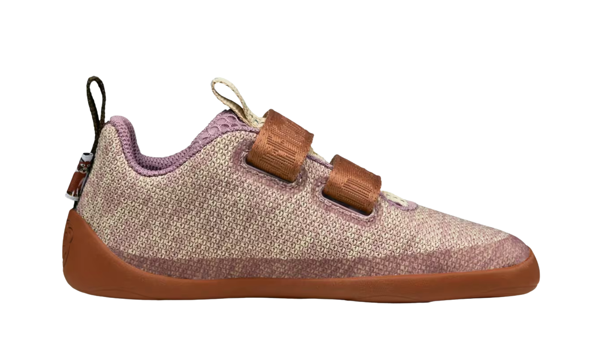 Kinder-Barfußschuh mit breiter Zehenbox, geschlossenem Zehenbereich, geschlossenem Fersenbereich, Klettverschluss, flexible Sohle, Seitenansicht innen.
