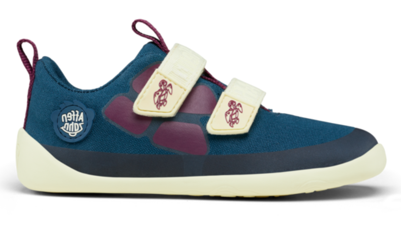 Kinder Barfußschuh mit geschlossener Zehenbox und Klettverschlüssen, Seitenansicht außen